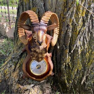 Vintage Ram head mount wall barometer